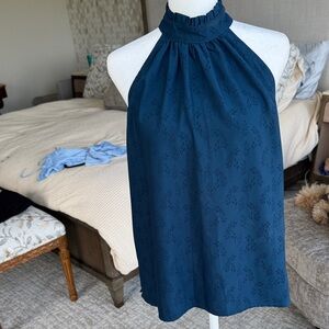 Aqua Blue Halter Neck Blouse